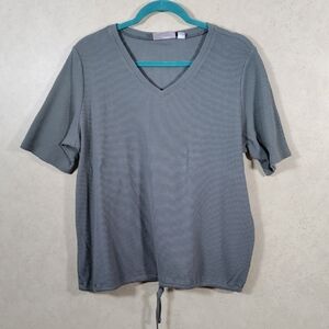 04529 Belle by Kim Gravel green waffle weave v-neck S/S top L